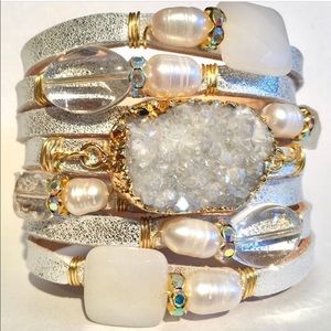 Leather and real stone cuff